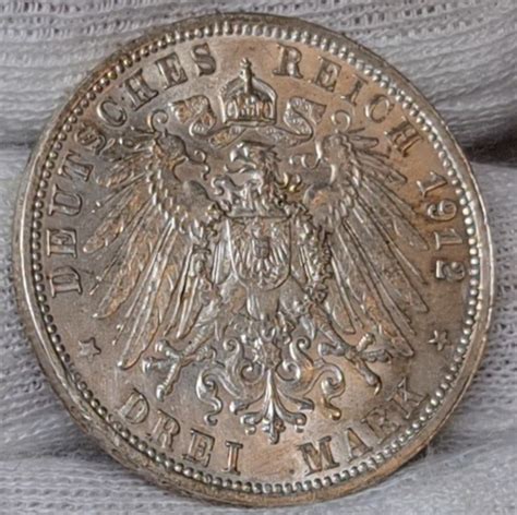 Württemberg Kaiserreich Deutschland Germany 3 Mark 1912 F König Wilhelm