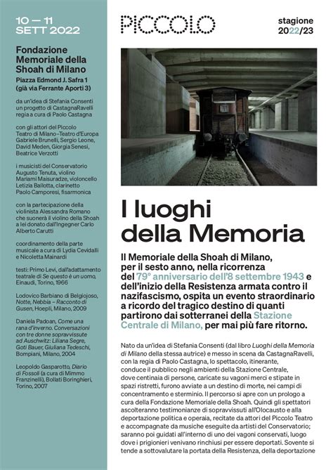 I Luoghi Della Memoria Spettacolo Teatrale Itinerante Memoriale