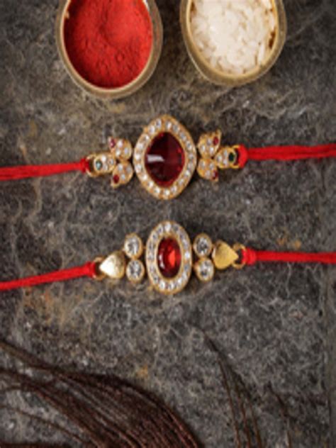 Buy Sukkhi Rakhi Men Set Of 2 Gold Plated Red White Stone Studded