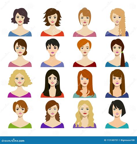 Cartoon Woman Hairstyles Icons Set Vector Stock Vector Illustration Of Object Glamour 113140731