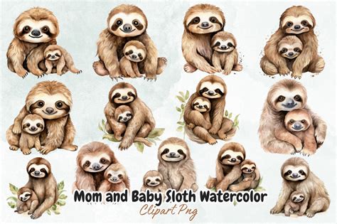 Mom And Baby Sloth Watercolor Clipart By Bundlestshirt Thehungryjpeg