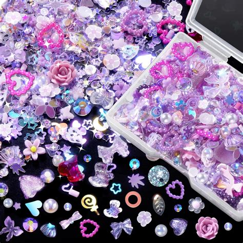 Mixed 3d Purple Nail Charms Acrylic Multi Shapes Heart Star