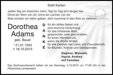 Traueranzeigen Von Dorothea Adams Aachen Gedenkt