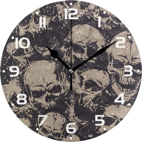 Gzhjmy Skull Wall Clock Silent Non Ticking Round Clock Oil