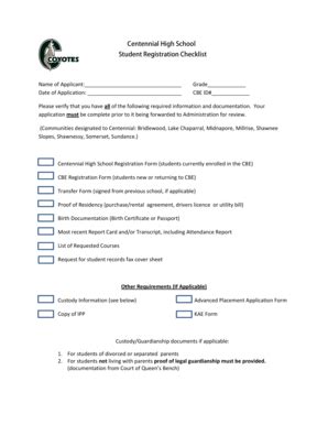 Fillable Online Centennial High School Student Registration Checklist