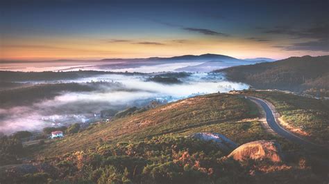 Download Wallpaper 3840x2160 Road Hills Clouds Fog Nature 4k Uhd 16