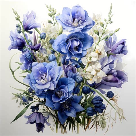 Larkspur Flowers Bouquet Watercolor Clipart, Floral Larkspur Bouquet ...