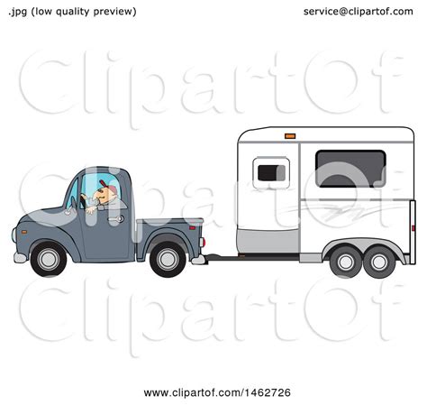 Clipart of a Man Driving a Pickup Truck and Hauling a Horse Trailer ...