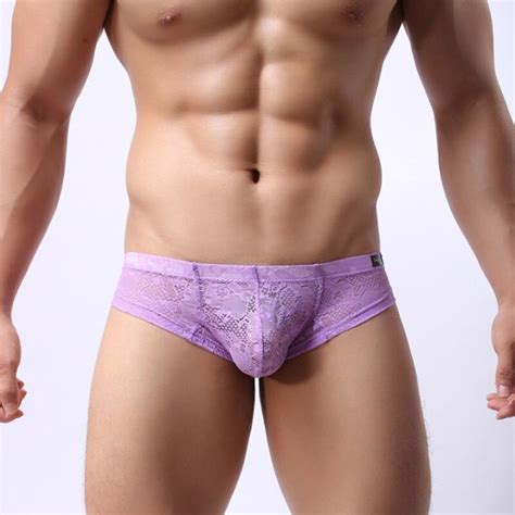 Howe Ray Brand Underwear Mens Lace Briefs Mesh Transparent Sexy Lingerie Men Floral Panties