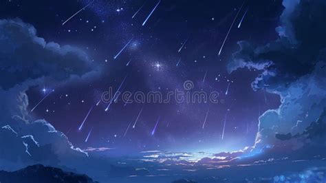 A Beautiful Night Sky with a Few Shooting Stars. Anime Background. Anime Wallpaper Stock Photo ...