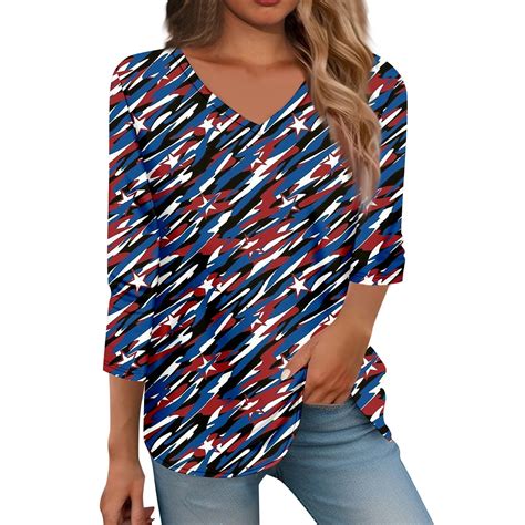 Wangxldd 4th Of July Outfits For Women 3 Quarter Sleeve American Flag