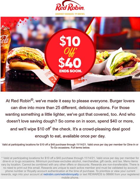 $10 off $40 for rewards at Red Robin restaurants #redrobin | The ...