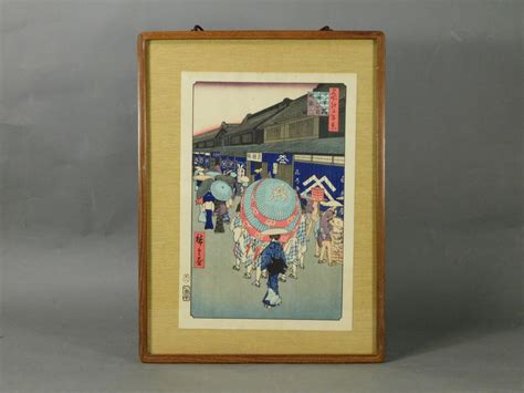 浮世絵 歌川広重 名所江戸百景 日本橋通一丁目 木版画 アダチ版画 額装 g19090343 名所絵 売買されたオークション情報yahoo