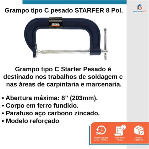 Grampo Sargento Marceneiro Tipo C Pesado 8 Polegadas