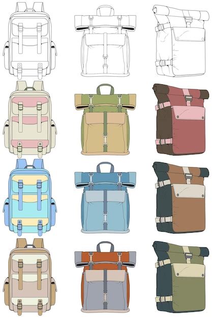 Premium Vector Hand Drawn Colorfull Vector Set Of Backpacks Cartoon