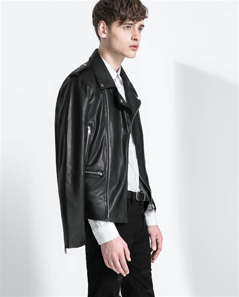 Zara Faux Leather Biker Jacket In Black For Men Lyst