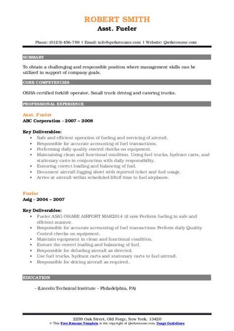 Fueler Resume Samples | QwikResume