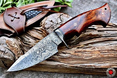 Handmade Damascus Steel Hunting Knife 10 Survival Knife With Leather