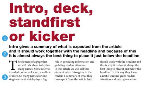 Intro Deck Standfirst Or Kicker Magazine Design Page Layout Print