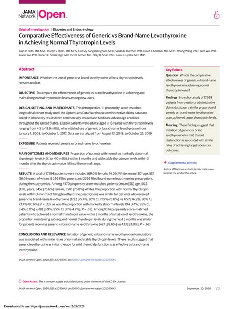 (PDF) Comparative Effectiveness of Generic vs Brand-Name Levothyroxine ...