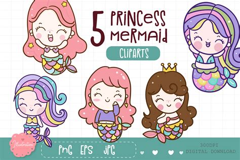 Cute Mermaid Clipart Kawaii Illustration Graphic By Vividdiy8