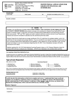 Fillable Online Fao Siu SUBMIT THIS COMPLETED FORM TO Financial Aid