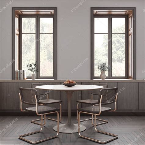 Farmhouse Wooden Kitchen With Dining Room In White And Dark Tones