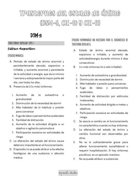 Resumen Del Dsm Cie Cie Trastornos Del Estado De Nimo