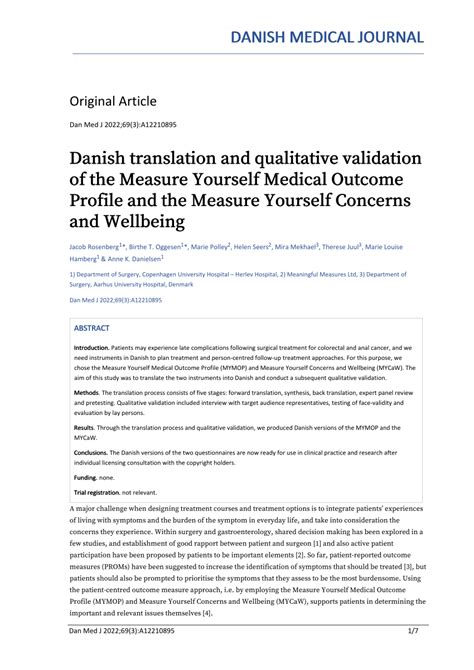 Pdf Danish Translation And Qualitative Validation Of The Measure