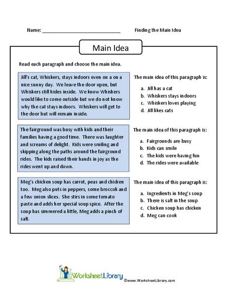 Identifying Main Idea Worksheet