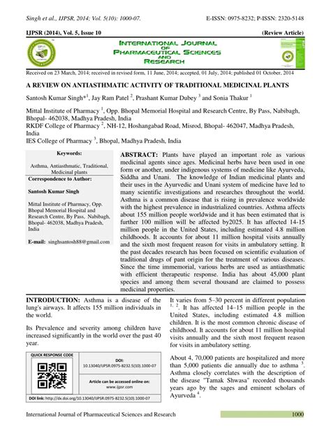 PDF A REVIEW ON ANTIASTHMATIC ACTIVITY OF TRADITIONAL MEDICINAL PLANTS