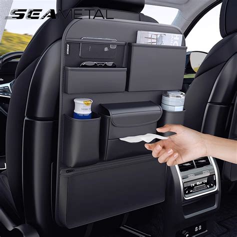 Seametal Car Seat Back Storage Bag Leather Tissue Box Cup Holder