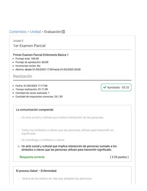 Primer parcial enfermería básica I Contenidos Unidad Evaluación