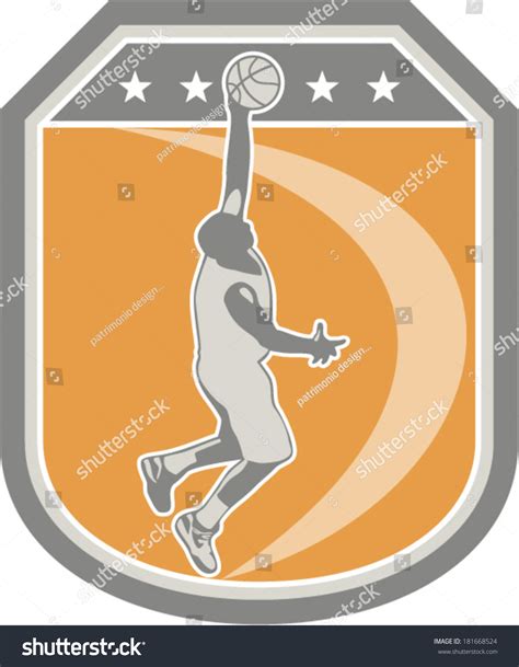 Illustration Basketball Player Dunking Rebounding Ball Stock Vector