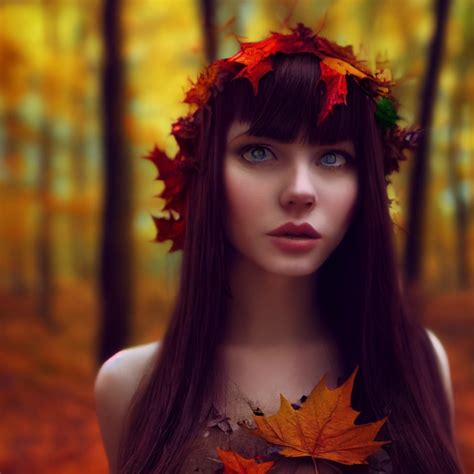 Elf Girl Long Dark Hair Autumn Forest Realistic Midjourney Openart