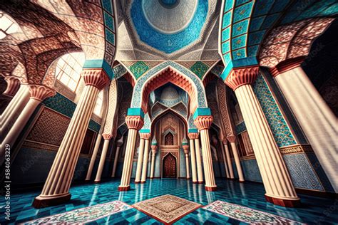 Interior of muslim mosque in traditional design colorful style with ...