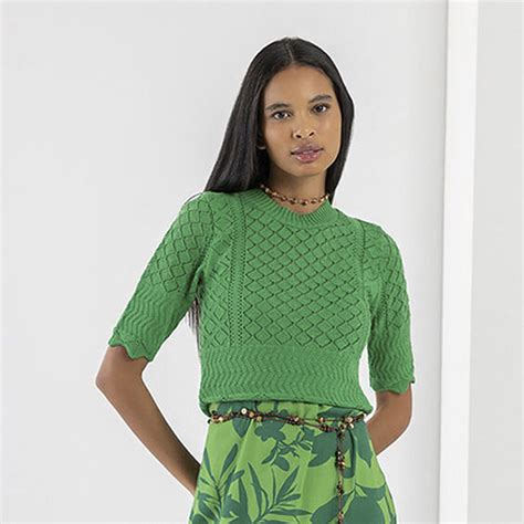 Blusa Manga Curta Em Tric Textura Cor Verde Lez A Lez Pole Modas