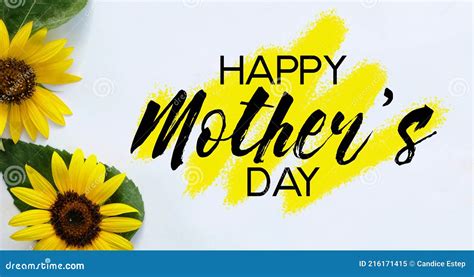 Happy Mothers Day Card With Sunflower Isolated On White Background