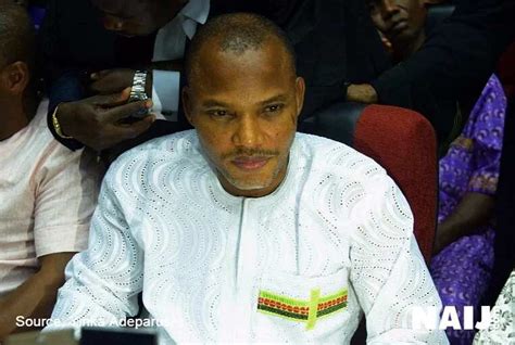 Photos Nnamdi Kanu Wears Biafra Attire To Court Legitng