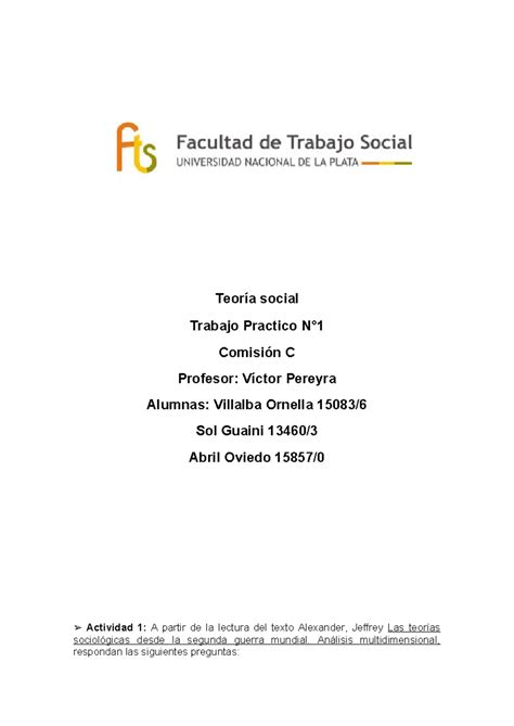 Tpn Trabajo Practico Teor A Social Trabajo Practico N Comisi N C