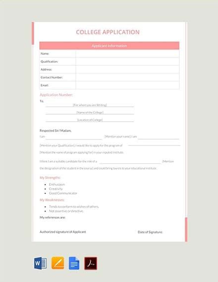 College Application Template - Word, Apple Pages, PDF | Template.net