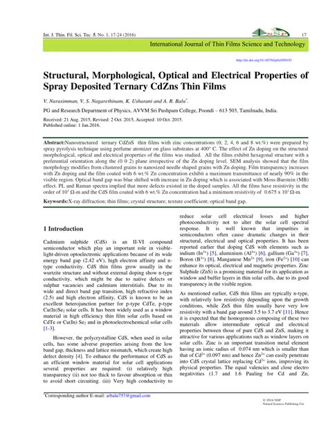 Pdf Structural Morphological Optical And Electrical Properties Of