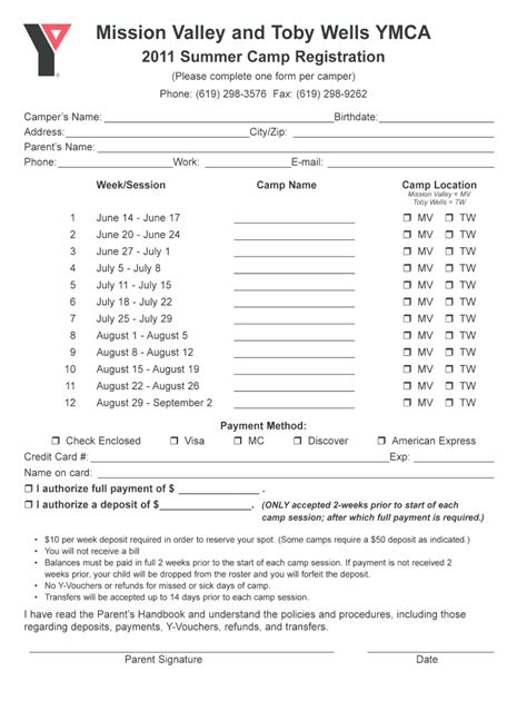 Fillable Online Missionvalley Ymca Mission Valley And Toby Wells Ymca