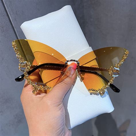 Envy Luxury Rhinestone Butterfly Rimless Sunglasses Fomolooo