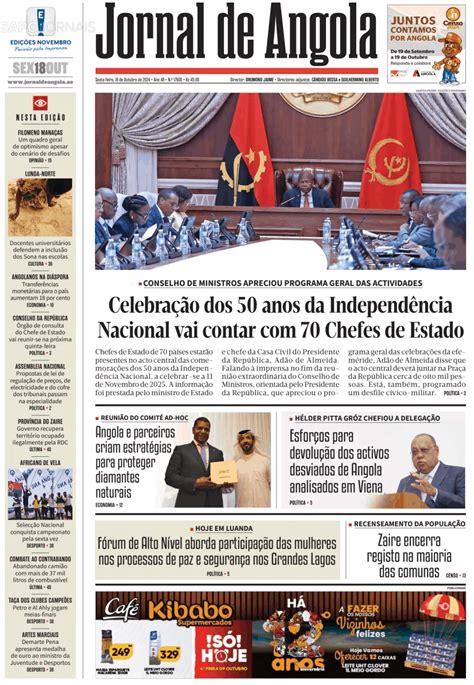 Jornal de Angola 18 out 2024 Jornais e Revistas SAPO pt Última