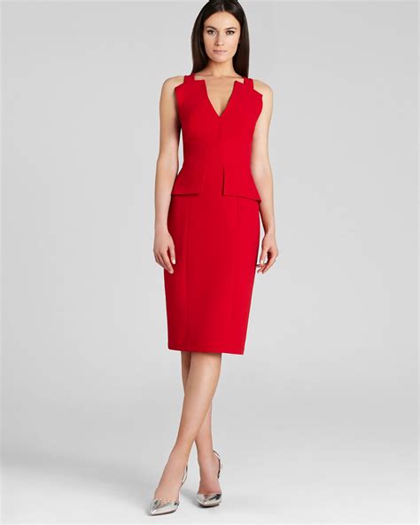 Bcbgmaxazria Bcbg Max Azria Dress Alena Sleeveless V Neck Peplum In Red