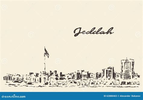 JEDDAH Skyline And Landmarks Silhouette Vector | CartoonDealer.com #244310076