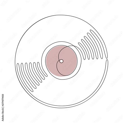 Vinyl Lp Record In One Line Art Drawing Style Vector Illustration