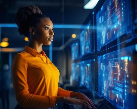 Premium AI Image Black Woman Engineer Uses Augmented Mixed Virtual