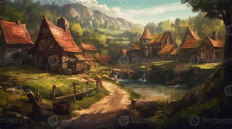 Village Fantasy Backdrop Concept Art Realistic Illustration Background with 22806959 Stock Photo ...